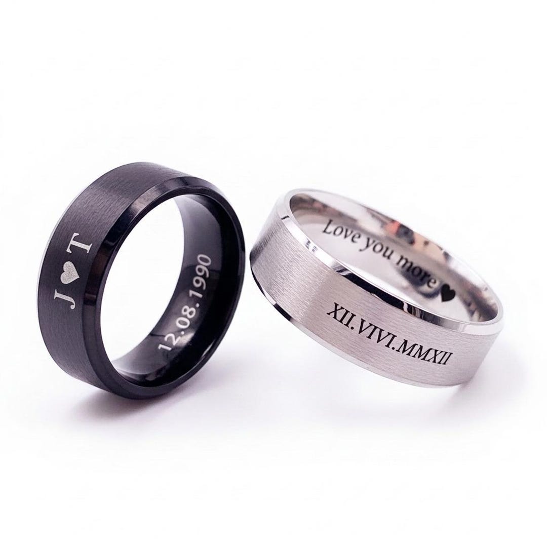 Custom Steel Rings Customized 8mm Stainless Steel Ring, Black/silver Steel Ring, Unisex ...