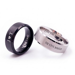 Customized 8mm Stainless Steel Ring, Black/Silver Steel Ring, Unisex Ring, Stainless Steel Ring, Custom Engraved Ring, Personalized Ring
