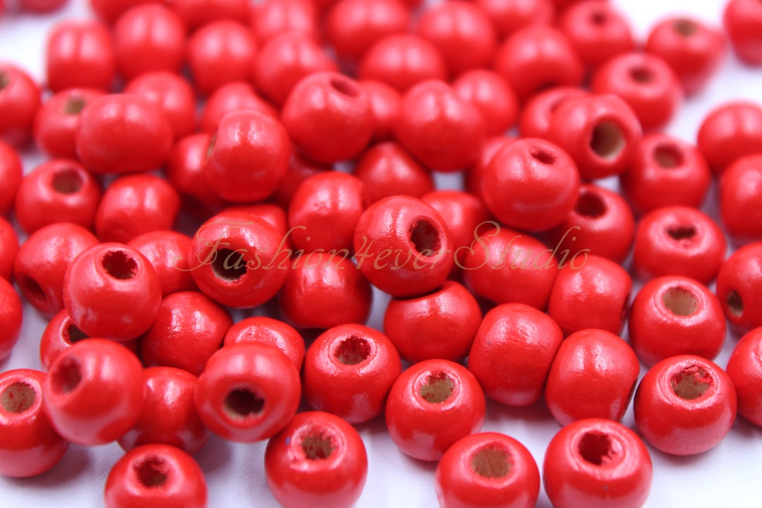 100 Beads 8mm Wood Beads Red Wooden Beads Natural Wood Etsy