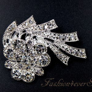 1.75 pulgadas de diamantes de imitación plata broche, broche de cristal con pasador en la parte posterior, broche de plata, joyería de la boda, accesorios de la boda