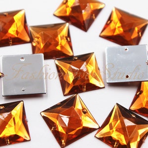 20pcs Sew On Flatback Smoky Topaz Resin Gems, 14x14mm Sew On Rhinestones,FlatBack Gems,Sew On Beads, Sew On Crystal, Embellishment Gems