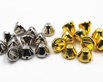 100pcs Sew On Acrylic Silver/Gold Studs Spikes, 5x7mm Plastic Studs, Rivets Studs Spikes, Leather Craft Accessories, Craft Supplies