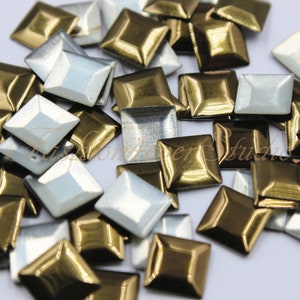 200pcs Iron On Square Studs, 4mm/7mm Metal Studs, Hot Fix Gold Cabochons Studs, Leather Craft Accessories, Craft Supplies