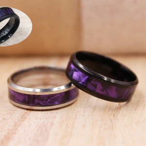 Customized 8mm Stainless Steel Ring, Purple Steel Ring, Unisex Ring, Stainless Steel Ring, Custom Engraved Ring, Personalized Ring Jewelry