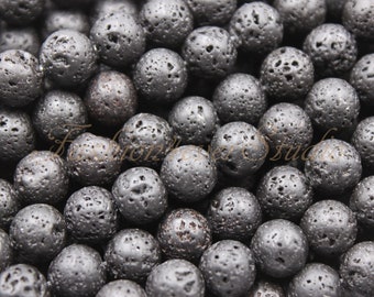 Perline di lava nera, 6 mm, 8 mm, 10 mm, filo intero 15,5 pollici, perline di pietre preziose, fornitori di perline, fornitori di gioielli