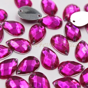 50pcs Sew On Flatback Fuchsia Resin Gems, 8x12mm Sew On Rhinestones,FlatBack Gems,Sew On Beads, Sew On Crystal, Embellishment Gems