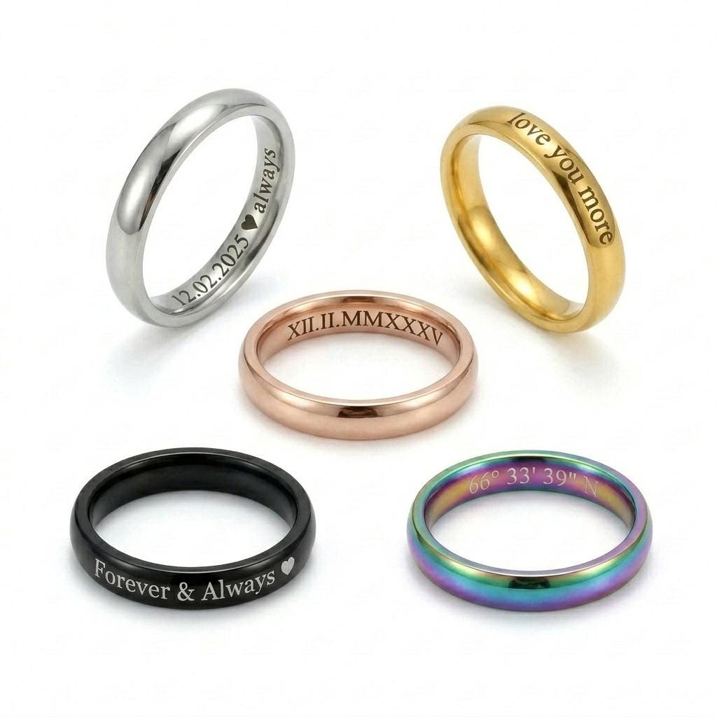 Custom Steel Rings Customized 4mm Stainless Steel Ring, Steel Ring, Unisex Stainless Steel ...