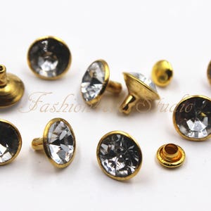 30pcs Clear Rhinestone Gold Studs Spikes, 7mm 9mm Metal Studs, Rivets Studs Spikes, Leather Craft Accessories, Craft Supplies