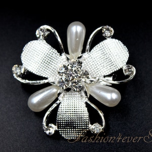 1.75 pulgadas de diamantes de imitación plata broche, broche de cristal con pasador en la parte posterior, broche de plata, joyería de la boda, accesorios de la boda