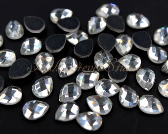 50pcs Crystal Clear Hot Fix Rhinestone, 5mmx7mm FlatBack Rhinestone, Iron on Flatback Crystal,Hot Fix Embellishment Gems