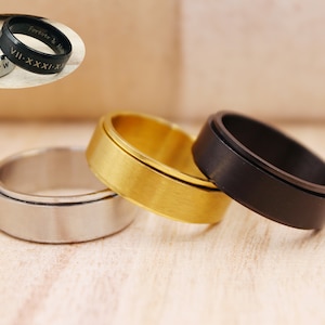 Customized 8mm Stainless Steel Ring, Spinner Ring, Unisex Ring, Stainless Steel Ring, Custom Engraved Ring, Personalized Ring Jewelry