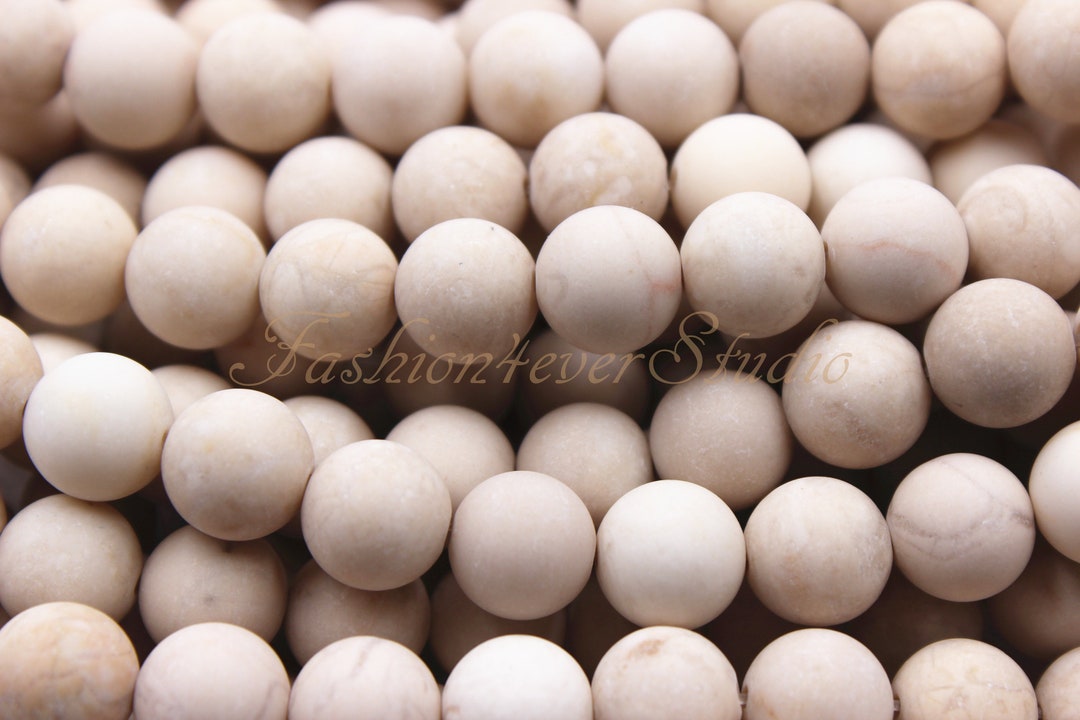 Matte White Fossil Jasper Beads, 6mm 8mm 10mm Full Strand 15.5 Inches
