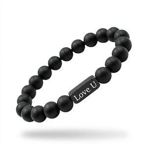 Customized Beaded Bracelet, Matte Black Onyx Bracelet, 8mm Beaded Bracelet, Custom Engraved Bracelet, Personalized Bracelet