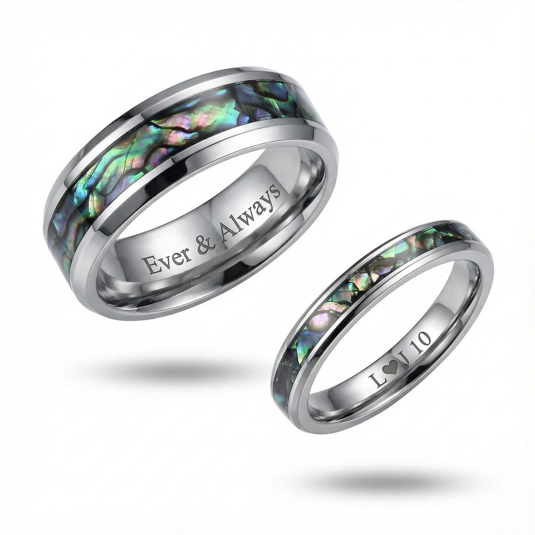 Customized 8mm/4mm Stainless Steel Ring, Abalone Shell Steel Ring ...