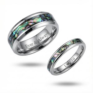 Anillo de acero inoxidable personalizado de 8 mm/4 mm, anillo de acero con concha de abulón, anillo unisex, anillo de acero inoxidable, anillo grabado personalizado, anillo personalizado