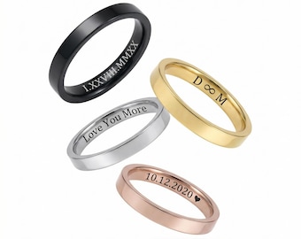 Customized 3mm Stainless Steel Ring, Steel Ring, Unisex Stainless Steel Ring, Custom Engraved Ring, Personalized Ring, Personalized Jewelry