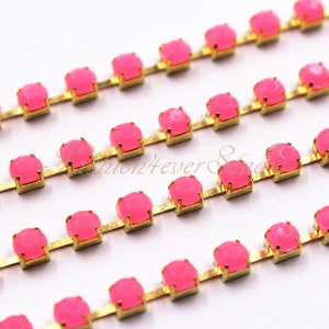 1 meter Acrylic Rhinestone Cupchain , 2.5mm/3.5mm Rhinestone Cupchain, Gold Plated Cupchain, FlatBack Gems, Sew On Beads, Embellishment Gems