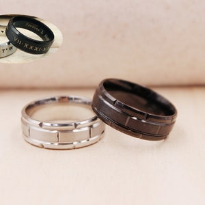 Customized 8mm Stainless Steel Ring, Black/Silver Steel Ring, Unisex Ring, Stainless Steel Ring, Custom Engraved Ring, Personalized Ring