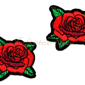 4ps Flower patch, Iron On Rose patch, Red Rose applique, Embroidered flower applique,  Embroider Rose  patches