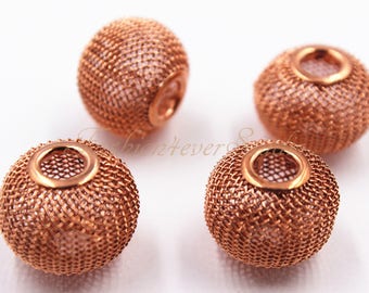 Rose Gold Base Metal Mesh Beads 15mm/20mm/24mm/29mm, Rose Gold Metal Beads, Jewelry Findings, Beading Suppliers, Jewelry Suppliers
