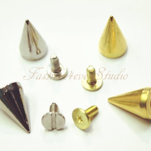 10 sets Silver/Gold Tone Base Metal Screw on Spike, 9mmx15mm Rivets Studs Spikes, Leather Craft Accessories, Craft Supplies