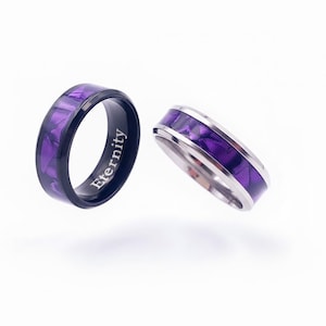 Customized 8mm Stainless Steel Ring, Purple Steel Ring, Unisex Ring, Stainless Steel Ring, Custom Engraved Ring, Personalized Ring Jewelry