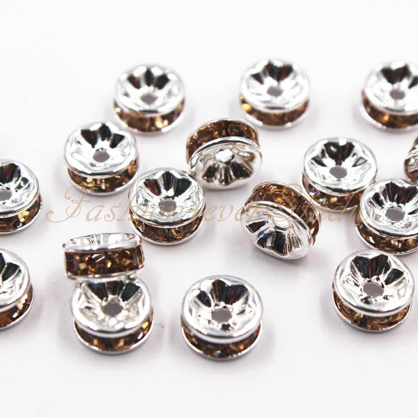 Topaz strass Rondelle Spacer Beads, 4mm 6mm 8mm, bijou, perles en cristal, perles fournisseurs, fournisseurs de bijoux