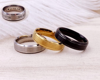 Anello in acciaio inossidabile personalizzato da 6 mm, anello in acciaio inciso al laser, anello unisex in acciaio inossidabile, anello inciso personalizzato, anello personalizzato