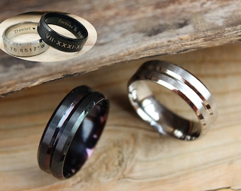 Customized 8mm Stainless Steel Ring, Black/Silver Steel Ring, Unisex Ring, Stainless Steel Ring, Custom Engraved Ring, Personalized Ring