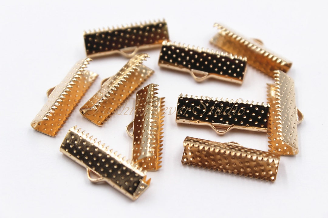 Gold Plated Metal Ribbon Crimp 30mm 25mm 20mm 15mm 10mm, Cord End Clasp