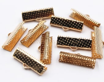 Gold Plated Metal Ribbon Crimp 30mm 25mm 20mm 15mm 10mm, Cord End Clasp, Leather Crimp, Ribbon Clasp, Choker Necklace End Clasp