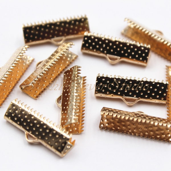 Gold Plated Metal Ribbon Crimp 30mm 25mm 20mm 15mm 10mm, Cord End Clasp, Leather Crimp, Ribbon Clasp, Choker Necklace End Clasp