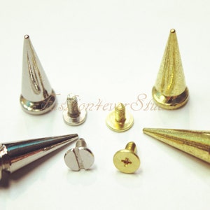 10 sets Silver/Gold Tone Base Metal Screw on Spike, 9mmx24mm Rivets Studs Spikes, Leather Craft Accessories, Craft Supplies