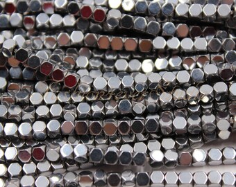 Silver Hematite Beads, 3mm x 3mm, Full Strand 15.5 inches, Gemstone Beads, Beading Suppliers, Jewelry Suppliers