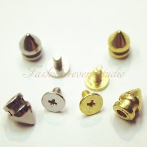 10 sets Silver/Gold Tone Base Metal Screw on Spike, 6mmx9mm Rivets Studs Spikes, Leather Craft Accessories, Craft Supplies