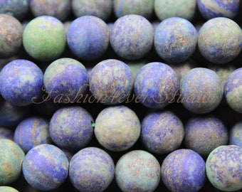 Matte Azurite Malachit Beads, 6mm 8mm 10mm, Full Strand 15.5 inches, Gemstone Beads, Healing Crystal, Beading Suppliers, Jewelry Suppliers
