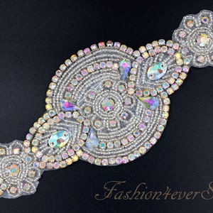 Crystal AB Strass Applikation, Braut Schärpe Applique, Hochzeit Band Applique, Kristall Perlen Applique, Braut-Accessoires