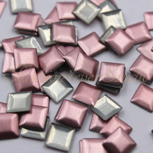 200pcs Iron On Matte Pink Square Studs, 6mm Metal Studs, Hot Fix Gold Cabochons Studs, Leather Craft Accessories, Craft Supplies