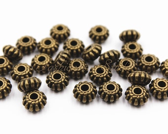 25pcs Antique Brass Tone Base Metal Beads 4mmx7mm, Brass Beads, Bronze Beads, Jewelry Findings, Beading Suppliers, Jewelry Suppliers