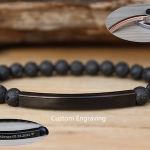 Luxurious Double Leather Bracelet with Engraving - Men - Brown - L