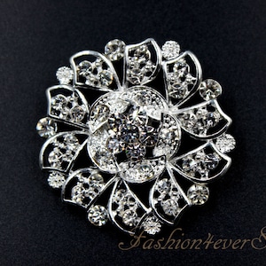 1.75 pulgadas de diamantes de imitación plata broche, broche de cristal con pasador en la parte posterior, broche de plata, joyería de la boda, accesorios de la boda