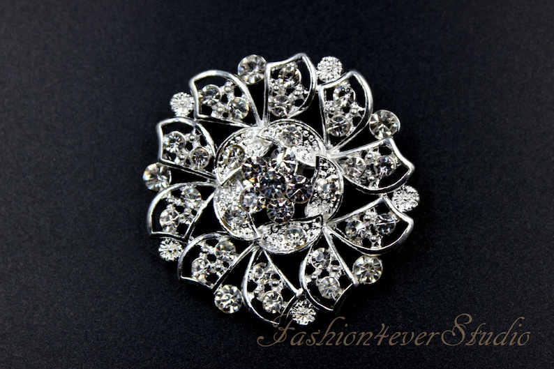 Silver Brooch Wedding Accessories Crystal Brooch with Pin On The Back Wedding Jewelry 1.75 inches Rhinestone Silver Brooch