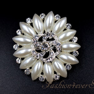 Broche de plata con diamantes de imitación de 5 cm, broche de cristal con alfiler en la parte posterior, broche de plata, joyería de boda, accesorios de boda