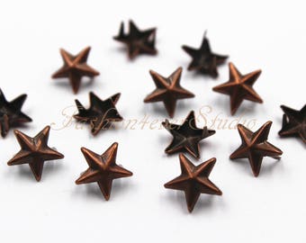 100pcs Metal Star Studs, 9mm Red Copper Star Metal Studs, Rivets Studs Spikes, Leather Craft Accessories, Craft Supplies