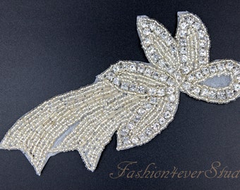 Crystal Clear Rhinestone Applique, Bridal Sash Applique, Wedding Belt Applique, Crystal Beaded Applique, Bridal Accessories