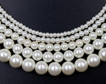 High Quality Glass Pearl Beads, Ivory/White 3mm 4mm 6mm 8mm 10mm Full Strand 16 inches, Glass Pearl Beads, Ivory White Pearl