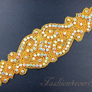 Crystal AB Rhinestone Applique, Bridal Sash Applique, Wedding Belt Applique, Crystal Beaded Applique, Bridal Accessories