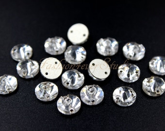 Strass da cucire in vetro trasparente con retro piatto, 8 mm, 10 mm, 12 mm, 14 mm e 16 mm, strass da cucire in vetro cristallo con retro piatto, cristalli da cucire, gemme decorative
