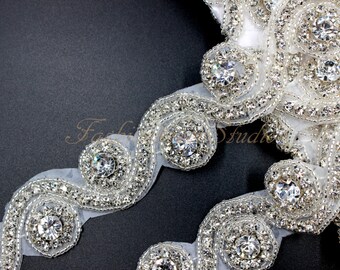 Crystal Clear Rhinestone Trim, Bridal Sash Trim, Wedding Belt Trim, Crystal Beaded Trim, 1 Yard / 36 inches, Bridal Accessories