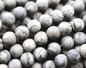 Matte Gray Picture Jasper Beads, 6mm 8mm Full Strand 15.5", Gemstone Beads,Matte Beads,Healing Beads, Beading Suppliers, Jewelry Suppliers